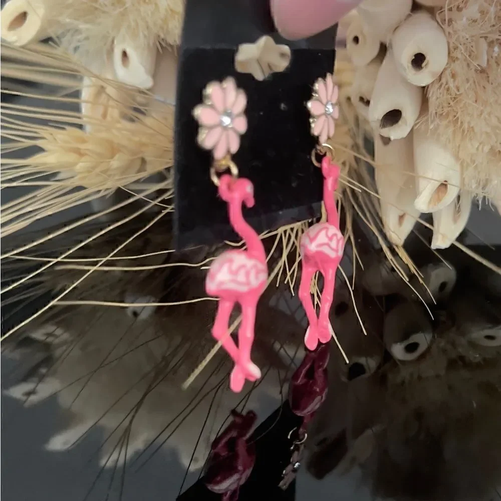 Pink flamingo flower earrings